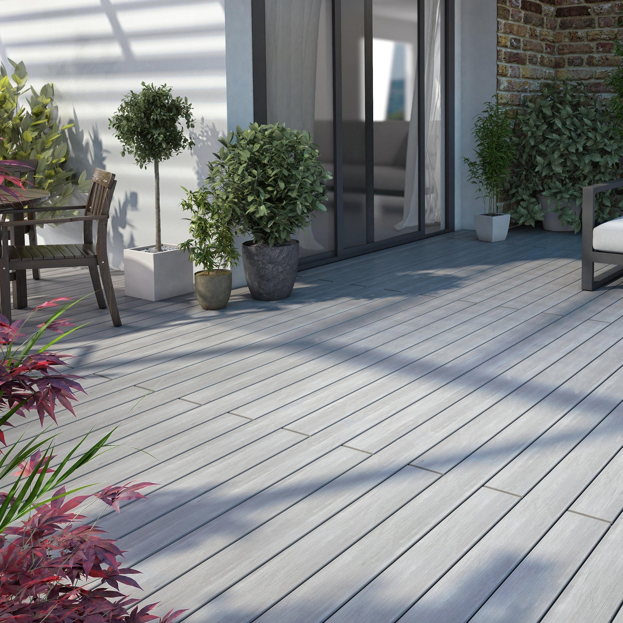 Deck Exterior WPC Reversible Gris Ceniza/Gris Plata